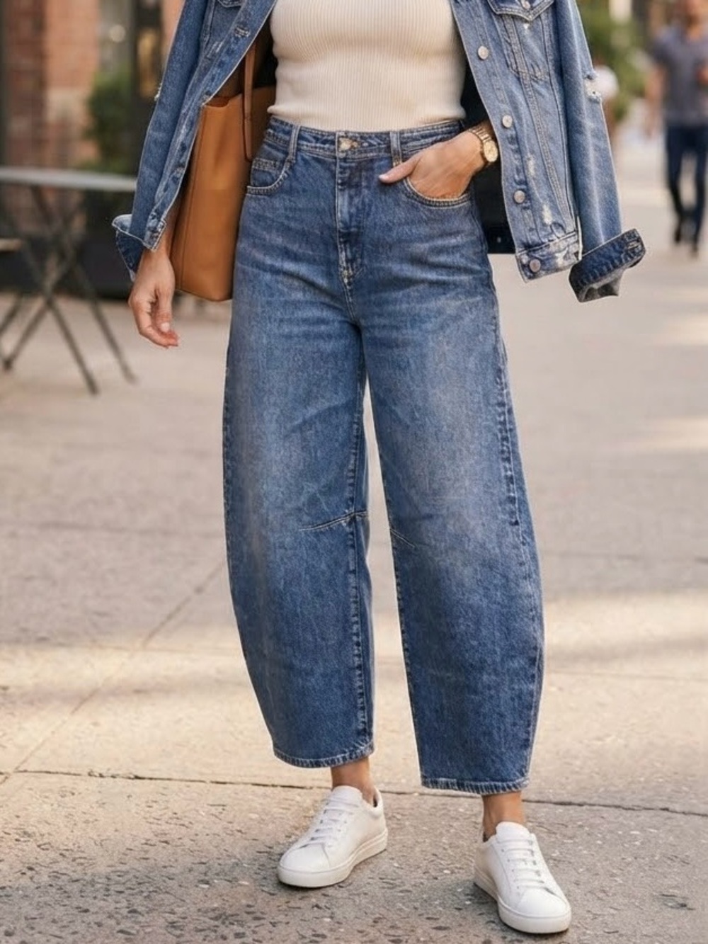 Pilcro | Anthropologie | Barrel Wide-Leg High-Rise Jeans Medium Blue Wash | 29